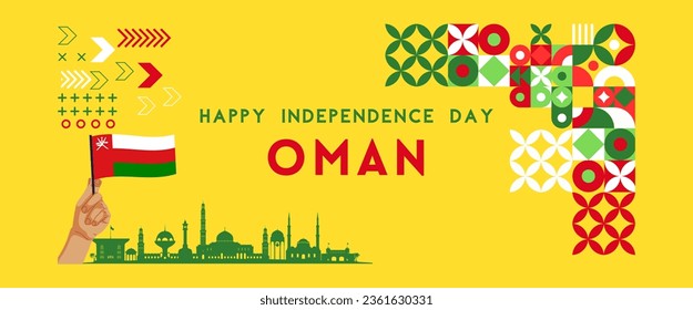 Oman national day banner for independence day anniversary. Flag of oman and modern geometric retro abstract design