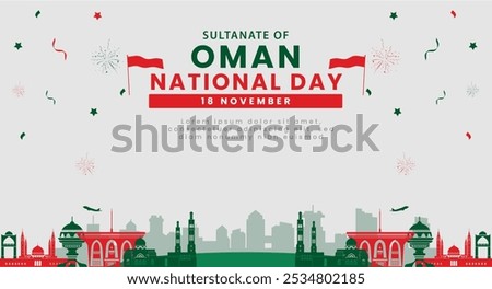 Oman National Day Banner with Skyline and Fireworks – 18 November Celebration Graphic