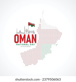 Oman national day celebration with flag in Arabic translation: Oman national day 18 th November. vector illustration