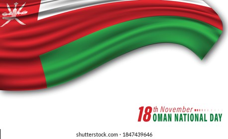 Oman National Day Celebration. November 18. Fabric Oman flag with wave effect. Vector Illustration.