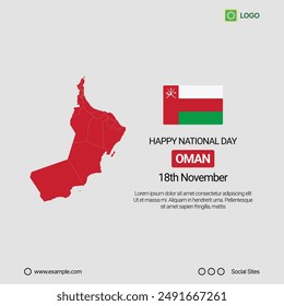 Oman National Day Social Media Banner, Editable Vector Design with Map and Flag