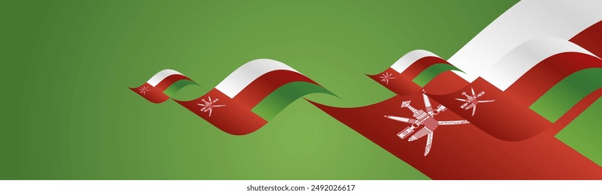 Oman National Day waving flags two fold blue landscape background