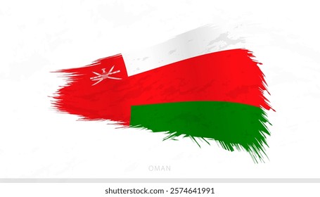 Oman National Flag with Textured Brush Strokes. Artistic Brush Stroke Design.