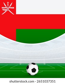 Oman National Football Theme, Stadium and Soccer Ball. Soccer Match Concept in Oman. Ideal for use in sports event promotions, football themed designs, and tournament advertisements.