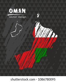 Oman national vector map with sketch chalk flag. Sketch chalk hand drawn illustration