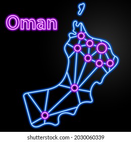 Oman neon map, isolated vector illustration.