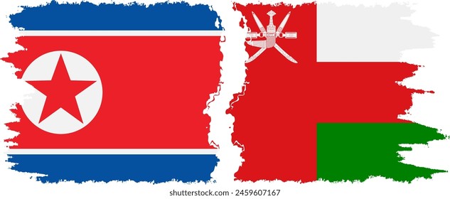 Oman and North Korea grunge flags connection, vector