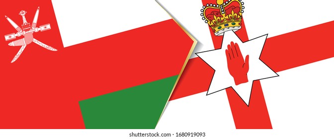 Oman and Northern Ireland flags, two vector flags symbol of relationship or confrontation.
