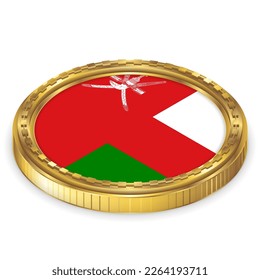 Oman (OM) National Flag Round Icon 2.5D Isometric Projection View Gold Coin Isolated on White Background