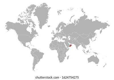 Oman on detailed world map. With overlay Oman flag. The location of the country of Oman on the world map.