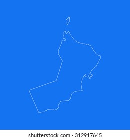 Oman outline map, stroke. Line style. White and blue. Vector EPS8