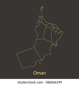Oman outline,stroke of map with administrative division. Vector illustration