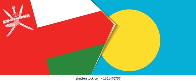 Oman and Palau flags, two vector flags symbol of relationship or confrontation.