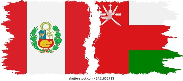 Oman and Peru grunge flags connection, vector