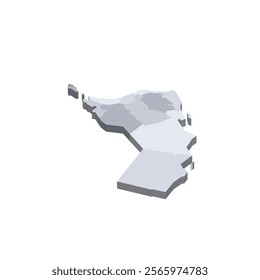 Oman political map of administrative divisions - governorates. 3D isometric blank vector map in shades of grey.