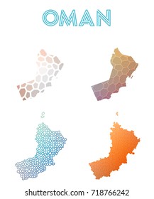 Oman polygonal map. Mosaic style maps collection. Bright abstract tessellation, geometric, low poly, modern design. Oman polygonal maps for infographics or presentation.