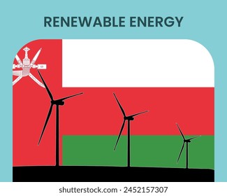 Oman renewable energy, environmental and ecological energy idea, wind turbine with Oman flag, electrical industry, alternative solar power