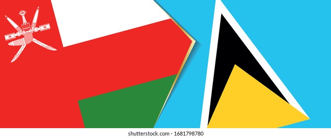 Oman and Saint Lucia flags, two vector flags symbol of relationship or confrontation.
