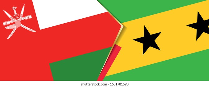 Oman and Sao Tome and Principe flags, two vector flags symbol of relationship or confrontation.