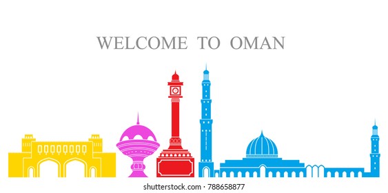 Oman set. Isolated Oman architecture on white background