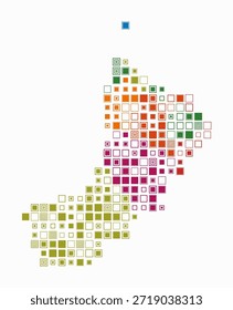 Omán, la forma del país se construye con células de color. Mapa de estilo digital de Omán sobre fondo blanco. Bloques cuadrados de tamaño Grande. Una Ilustración vectorial increíble.
