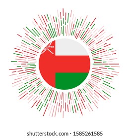 Oman sign. Country flag with colorful rays. Radiant sunburst with Oman flag. Vector illustration.