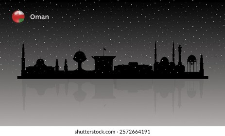 Oman skyline, Oman cityscape, Oman skyscraper buildings beautiful snow falling vector silhouette. vector illustrator