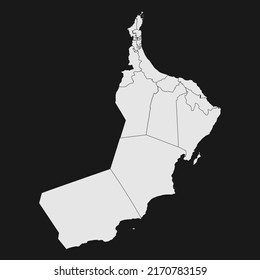 Mapa blanco suave de omán con detalles en negro y fondo