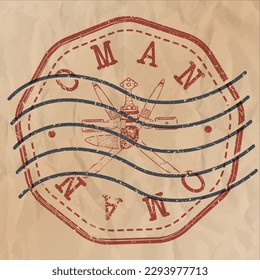 Oman Stamp Travel Passport. Design Retro Symbol Country. Old Vintage Postmark.