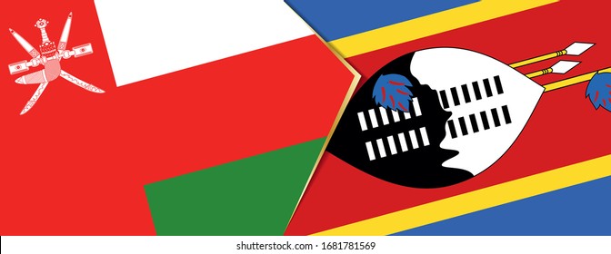 Oman and Swaziland flags, two vector flags symbol of relationship or confrontation.