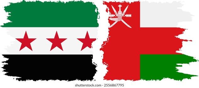 Oman and Syrian Revolution grunge flags connection, vector