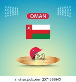 Oman team helmet cricket, Oman flag, helmet vector, stadium light, abstract background