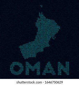 Oman tech map. Country symbol in digital style. Cyber map of Oman with country name. Neat vector illustration.