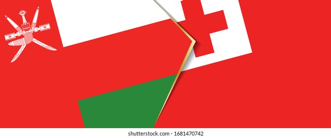 Oman and Tonga flags, two vector flags symbol of relationship or confrontation.