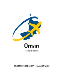 Oman Travel and Tours logo. Vector travel company logo design - Country map Leisure travel logo template. Tourism emblem, leisure center - vector illustration