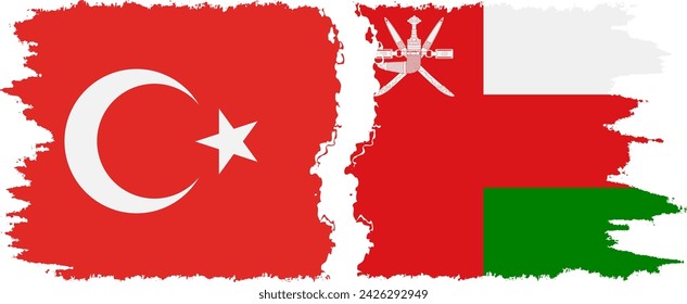Omán y Turquía grunge banderas de conexión, vector