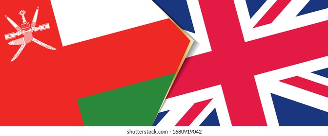 Oman and United Kingdom flags, two vector flags symbol of relationship or confrontation.