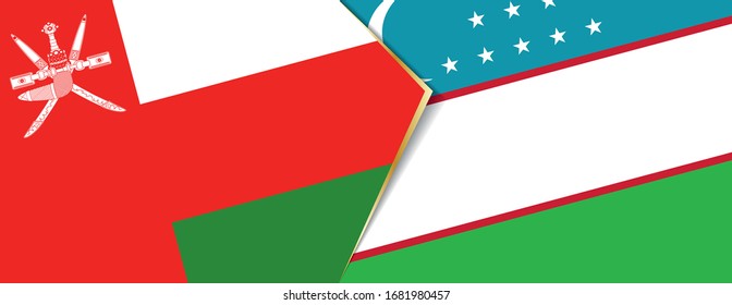 Oman and Uzbekistan flags, two vector flags symbol of relationship or confrontation.