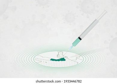 Oman vaccination concept, vaccine injection in map of Oman. Vaccine and vaccination against coronavirus, COVID-19. Vector template about Healthcare.