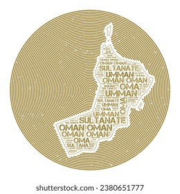 Oman Vector Image. Country round logo design. Oman poster in circular arcs and wordcloud style. Authentic vector illustration.