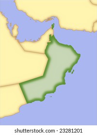 Oman, vector map, with borders of surrounding countries. 5 named layers, fully editable.
