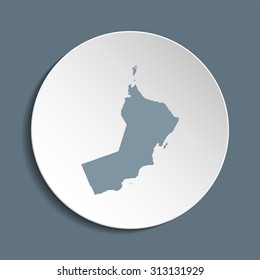 Oman vector map on a paper circle. Cut out from white paper icon map of Oman. Vector icon map of Oman on dark background. Paper cut style country map. 