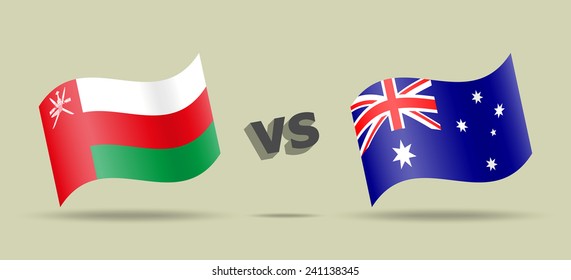 Oman versus Australia, waving flags, vector icons