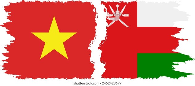 Oman and Vietnam grunge flags connection, vector