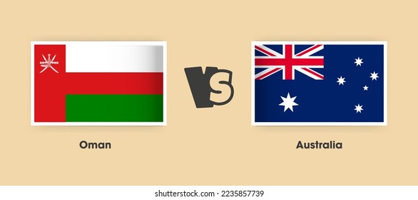 Banderas de Omán vs Australia colocadas una al lado de la otra. Banderas nacionales creativas y elegantes de Omán vs Australia con antecedentes