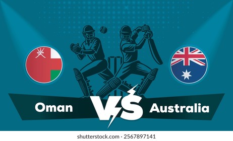 Oman VS Australia Match , Australia Vs Oman cricket match , Cricket match concept with creative illustration.eps