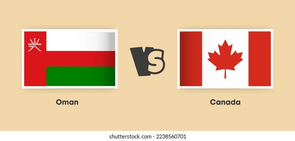 Oman vs Canada flags placed side by side. Creative stylish national flags of Oman vs Canada with background