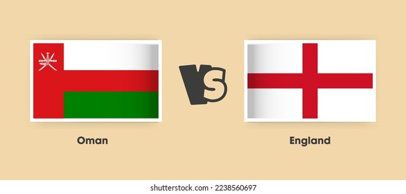 Oman vs England flags placed side by side. Creative stylish national flags of Oman vs England with background