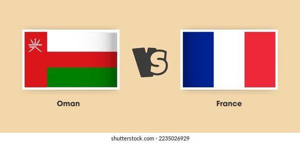 Oman vs France flags placed side by side. Creative stylish national flags of Oman vs France with background