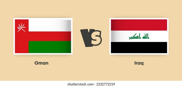 Oman vs Iraq flags placed side by side. Creative stylish national flags of Oman vs Iraq with background